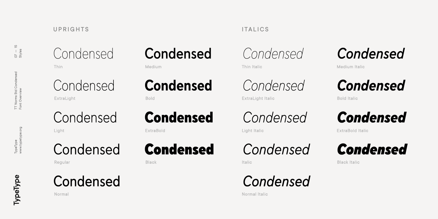 Przykład czcionki TT Norms Std Condensed Thin Italic